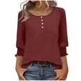 thumbnail image 2 of Sakmal Blouses Women Button Down Cute Garnet Shirts Henley Plain 3/4 Sleeve Shirts for Women, 2 of 7
