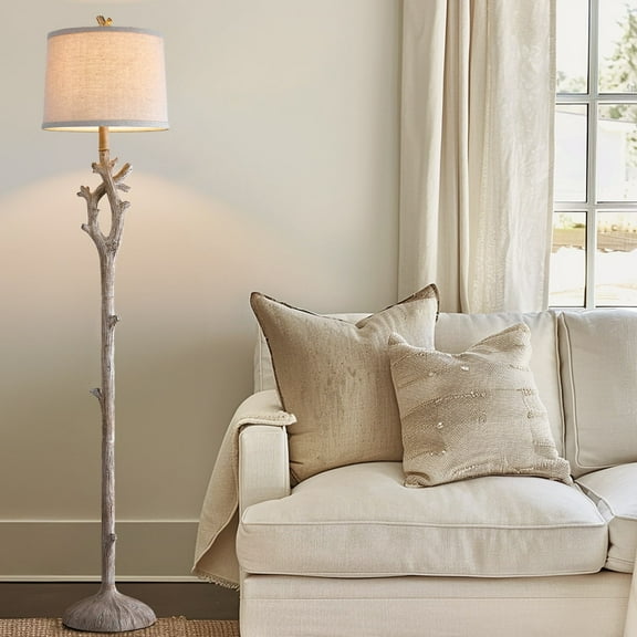 Oneach 59.75" Farmhouse Floor Lamp with Lamp Shade,Retro Tree Trunk Deco Standing Lamp for Bedroom, Living Room, Office