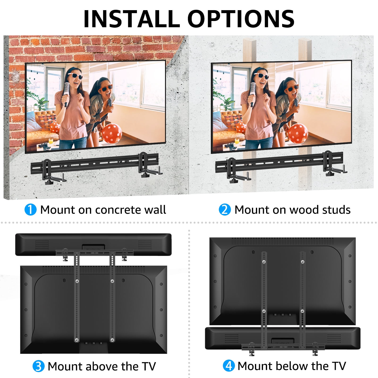 MOUNT PRO Universal Soundbar Mount, Sound Bar TV Bracket with 31.5" Longer Bracket Mounting Above or Under TV for Large TV, 6.5" Holder Swivel to Fit Various Soundbar, Up to 20 LBS
