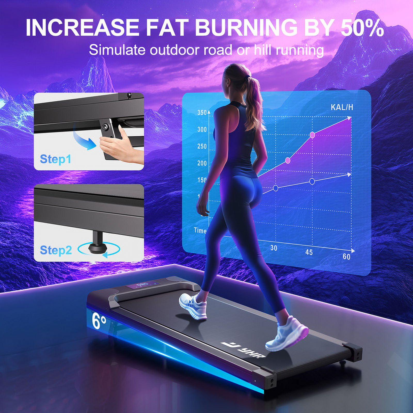 YHR Walking Pad, 2.5 HP Portable Under Desk Treadmill with Incline and Remote Control for Home & Office, Speed Range 0.6~3.8mph, 300 lbs Weight Capacity