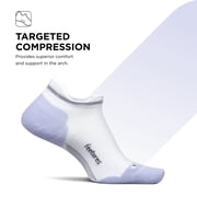 Feetures Elite Max Cushion No Show Tab Ankle Socks - Sport Sock with Targeted Compression - White Lilatech, S (1 Pair)