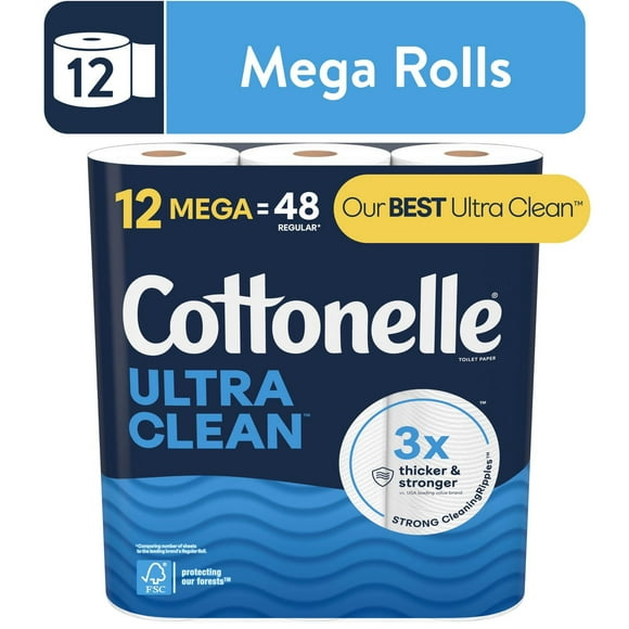 Papier hygiénique Cottonelle Ultra Clean,12 méga rouleaux, 284 feuilles par rouleau Cottonelle Ultra Clean 12MR