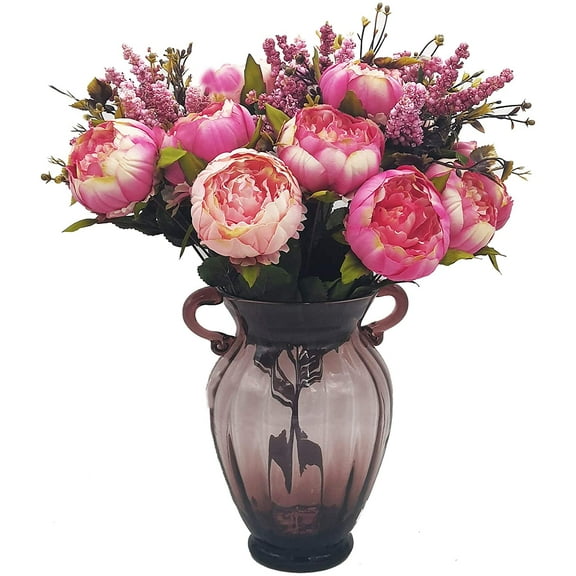 2pcs Artificial Peony Bouquets,19 Inch Silk Peony Bunch with 7 Faux Flowers,Classical Style Artificial Flowers with Leaves and Ornaments for Wedding,Home Décor Centerpieces(Pink)
