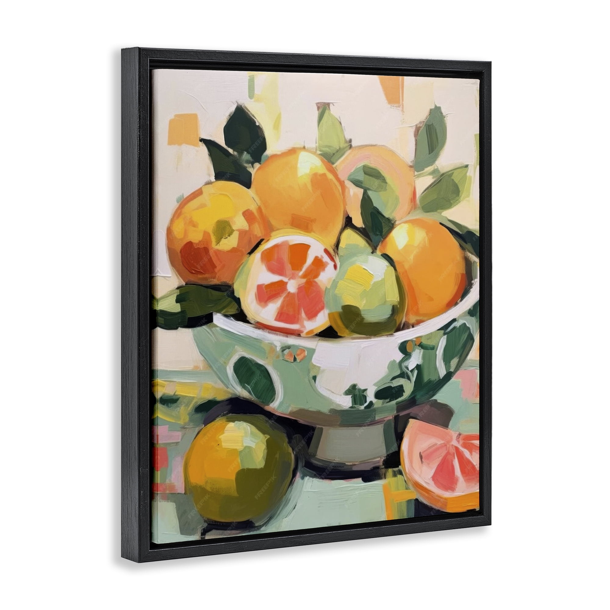 Stupell Industries Fruit Basket Abstraction Food & Beverage Painting Black Floater Framed Canvas Art Print Wall Art, 17 x 21