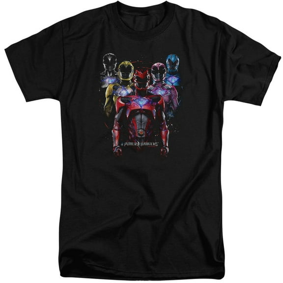 Power Rangers Team Of Rangers Adult Tall T-Shirt 18/1 T-Shirt Black