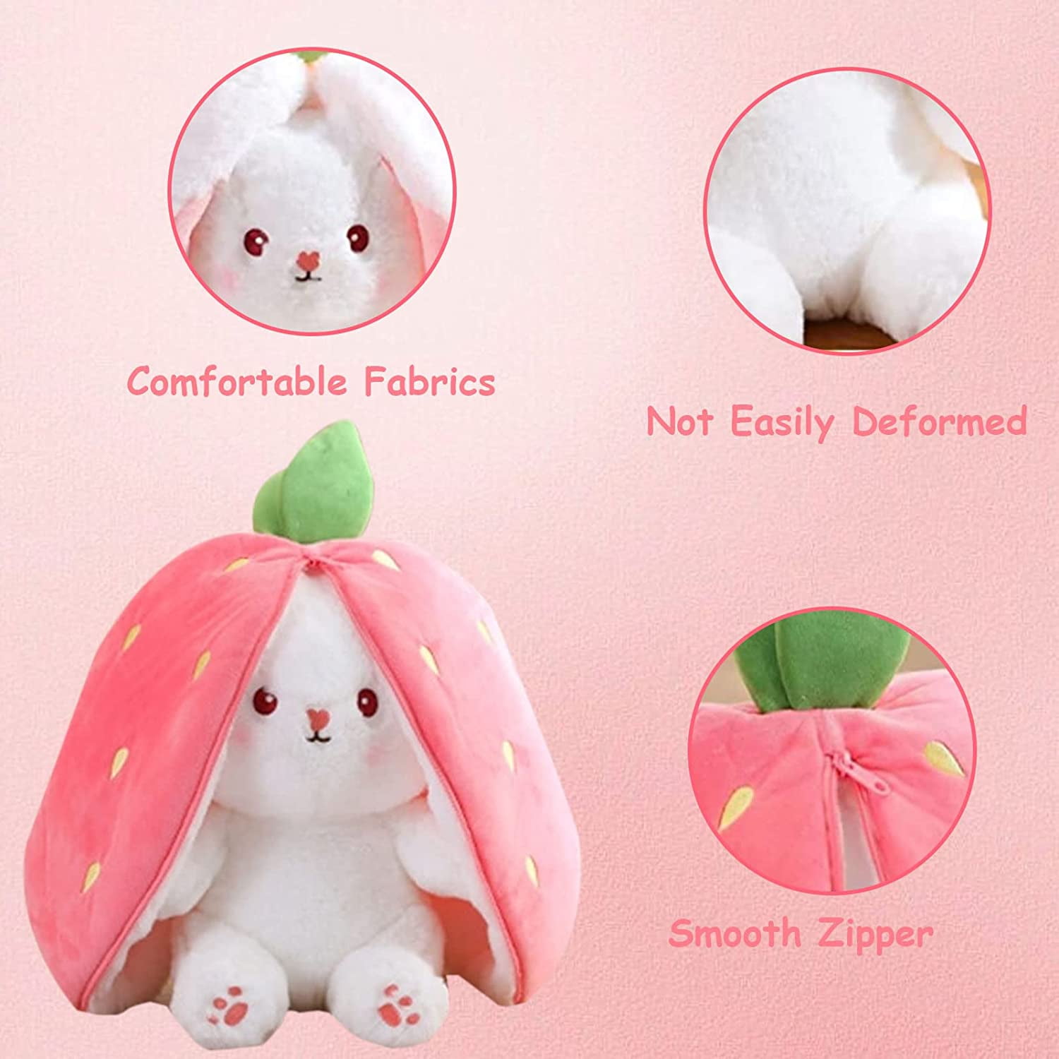  KYWYOYOU Strawberry Bunny Plush, Easter Bunny Stuffed Plush Toy,  Bunny Toy Carrot Plush with Zipper, Plush Doll Gift for Kids.(Strawberry,  11in) : Toys & Games