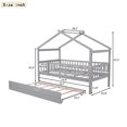 thumbnail image 7 of Holaki Twin Size Wood House Bed with Trundle and Guardrails for Kids, Gray, 7 of 7