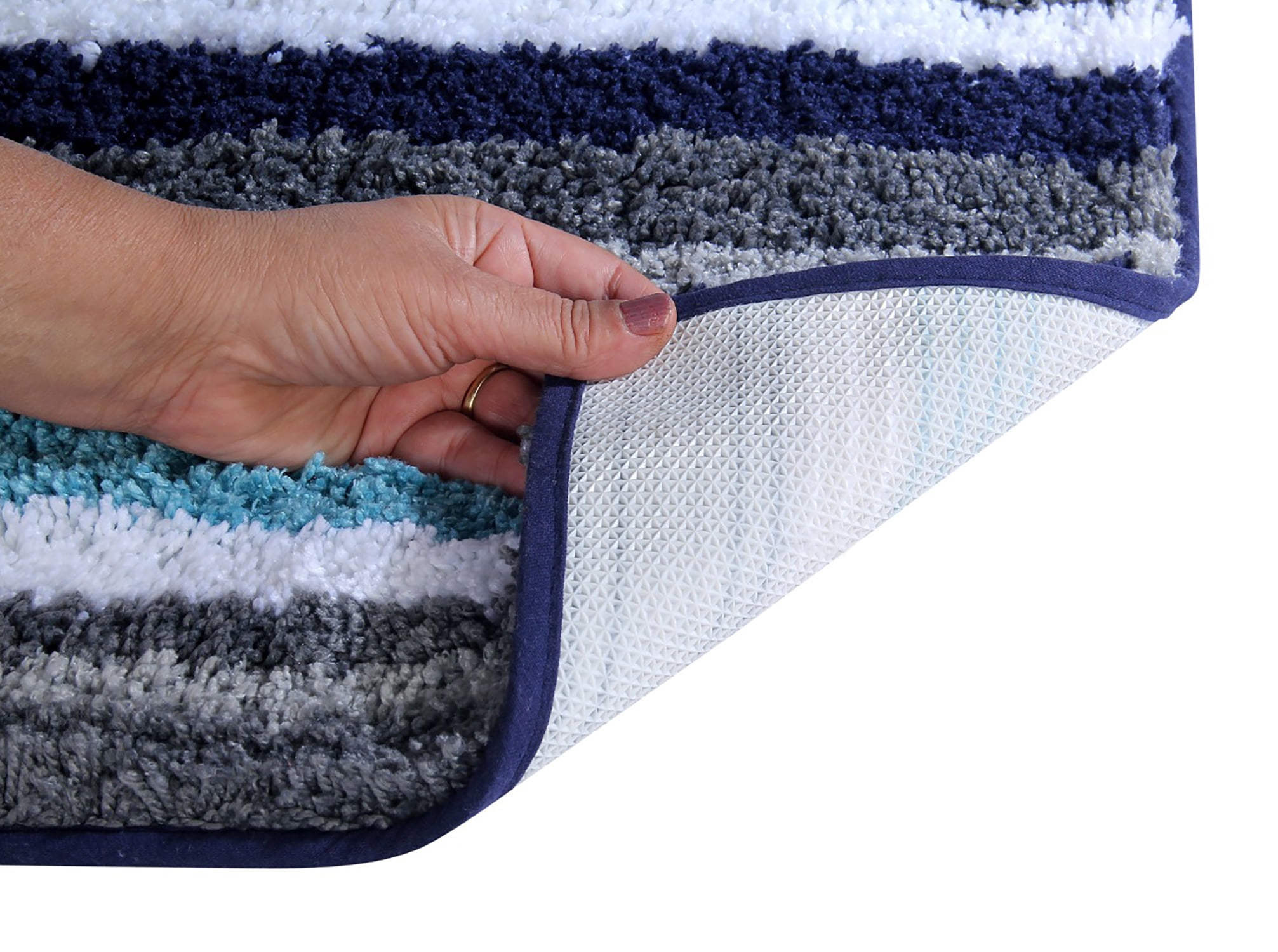 Better Trends 3 Piece Bathroom Rug Set 100% Polyester Soft Water Absorbent Non Slip Bath Mat Machine Washable Rug Griffie Collection - Blue