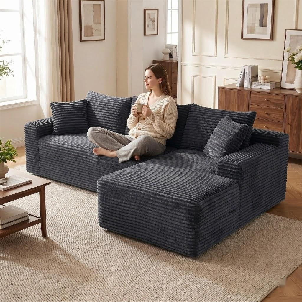 avobird 94.5" Cloud Modular Sectional Sofa Couch with Left Side L-Shape Chaise,Modern Corduroy Upholstered Couches for Living Room Bedroom,Deep Seat Corner Couch, Gray