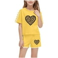 thumbnail image 3 of Piuwrlz Boys Girls Short Sets Kids Summer Outfit Set Printed Round Neck Tight Shirt T-Shirt and Shorts Set Yellow Size 9 Years, 3 of 9