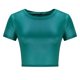 thumbnail image 5 of Mujeres Manga Corta Tops Casual Nuevo Cuello Redondo Imitación Cuero de Manga Corta Top, 95% Poliéster 5% Camiseta de Spandex, Lavado a Mano Hogar Desgaste, 5 of 9