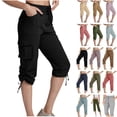 thumbnail image 1 of QATAINLAV Capris de Randonnée pour Femmes avec Poches Été Cargo Légers Pantalons Capri de Voyage Unis Décontractés Bas Resserré Pantalons de Survêtement Raccourcis Soldes Prime Day Kaki TTG, 1 of 8
