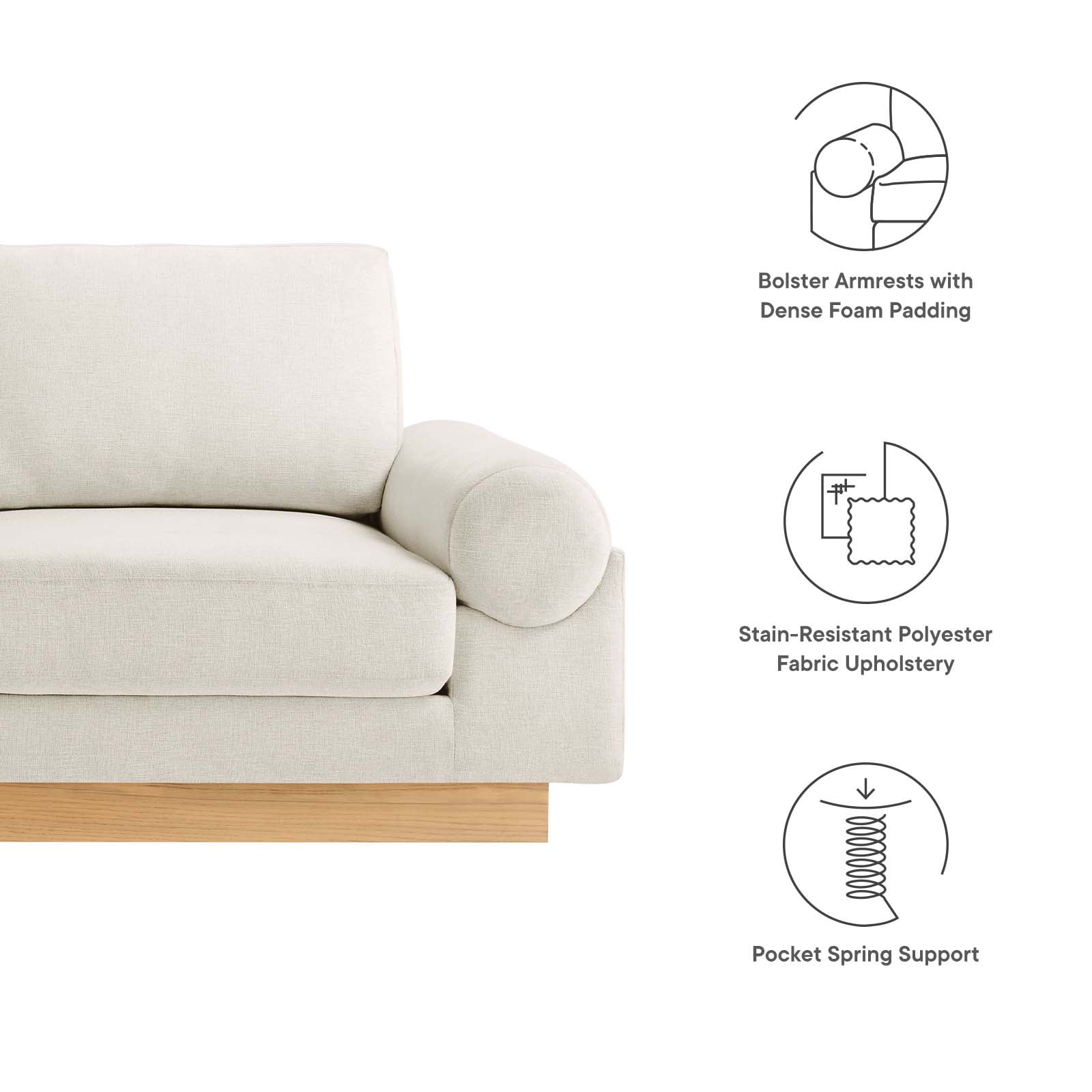 Modway Oasis Upholstered Fabric Sofa in Ivory