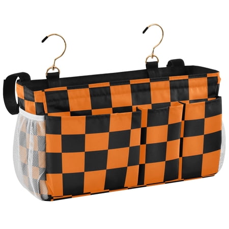 Ryvnso Bedside Caddy Orange Checkered Grid Pattern Bedside Storage Bag Hanging Organizer