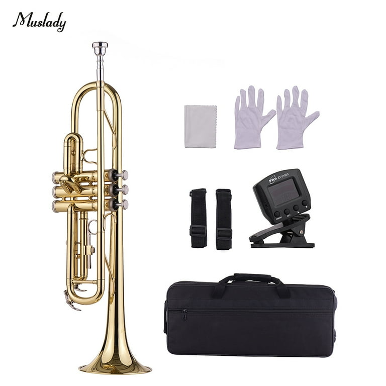 Muslady Standard Bb Brass Trumpet Wind Instrument with Mouthpiece Carry Bag Gloves Cleaning Cloth Tuner