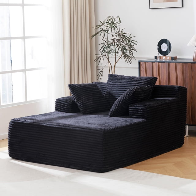 UTILIA Sillón para Interior, Asiento Profundo Tapizado en Tela de Pana Suave, Diseño Acolchado Envolvente, Espuma de Alta Densidad y Base Antideslizante de Gran Firmeza, Uso Diario, Negro