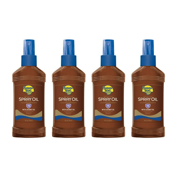 Banana Boat Deep Tanning Oil Pump Spray Sunscreen Broad Spectrum SPF 15 - 8 Ounces (Pack of 4)