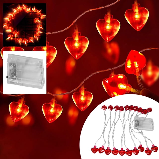 Xihbxyly Guirnalda de Luces con Forma de Corazón Rojo, Decoración Romántica para San Valentín, Ambiente Interior y Exterior, Alambre de Cobre Suave, Brillo Mágico y Cálido, Ideal para Bodas, Fiestas,