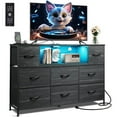thumbnail image 4 of Black TV Stand for 45, 50, 55 inch TV, Entertainment Center with LED Lights & Charging Station, TV Media Console Table with 8 Fabric Drawers and Open Shelves for Living Room, Hallway, Wood Top, 4 of 7