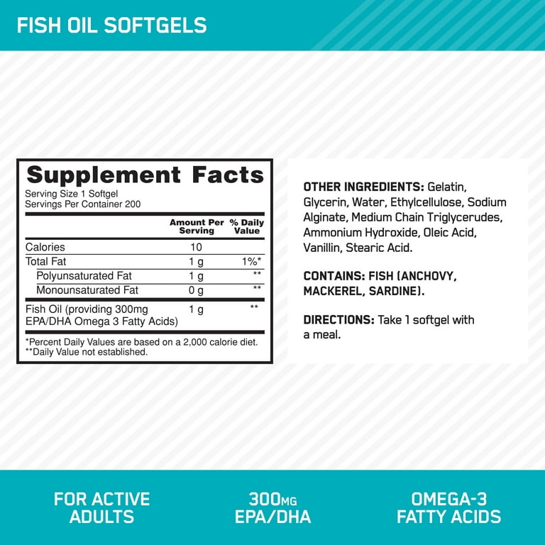 Optimum Nutrition, Enteric-Coated Fish Oil, 200 Softgels, 200 Servings 