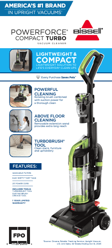 BISSELL PowerForce Compact Turbo, Bagless, Upright Vacuum, Powerful Suction, East Empty Dirt Tank, Lightweight, High Reach Wand, 2690, Green & Black