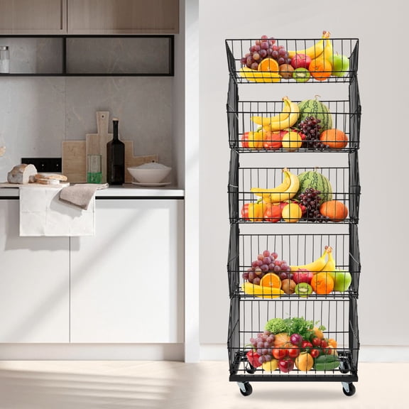 DENEST 5 Tier Wire Grid Retail Display Shelf Merchandise Display Rack Stand W/ Wheels