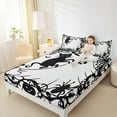 thumbnail image 4 of Feelyou White Ghost Print Twin Sheet Sets for Teen, Black Mystic Cat Twin Fitted Sheet, Cartoon Halloween Style Flat Sheet, Lightweight Room Decor, 3 Pieces, 4 of 7