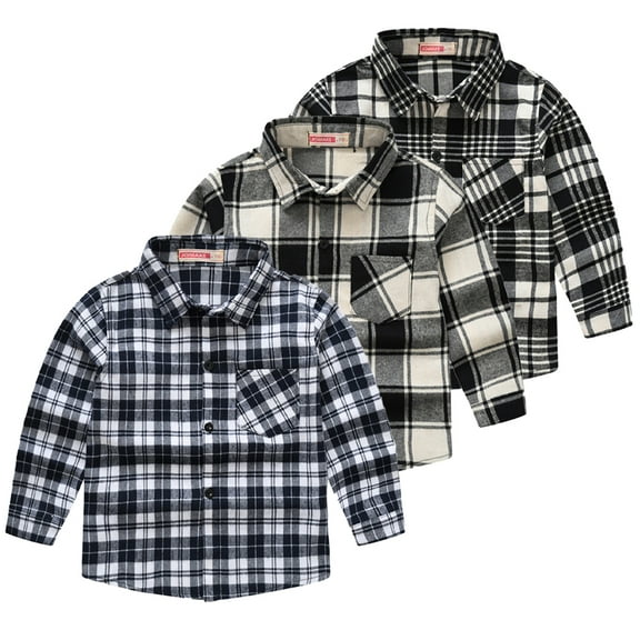 KYAIGUO Toddler Baby Plaid Shirt for Boys Girls,Long Sleeve Dress Shirt for 1-12 Years,Spring Fall Button Plaid Pattern Shirt
