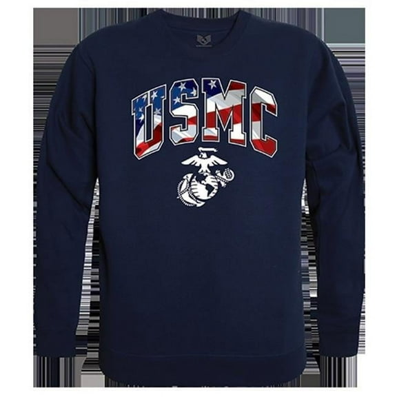 USMC Flag Letter Graphic Crewneck Sweatshirt, Navy - Small
