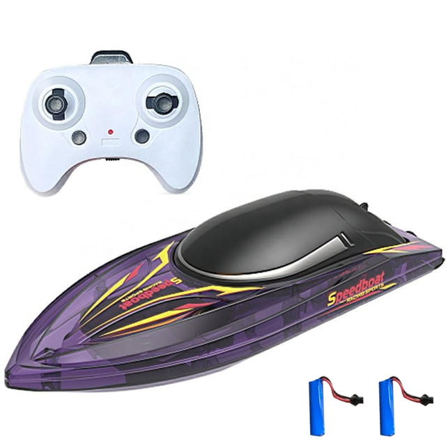 Transparent Purple RH708 20km/h High-Speed Remote Control Boat with Dual Motors, 2.4G Remote Control (50-60m Range), Auto-Flip Reset, Colored Lights, Forward/Reverse/Left/Right Controls, Dual 3.7V
