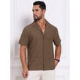 thumbnail image 4 of DARING DIVA Men's Hollow Jacquard Camp Collar Short Sleeve Beach Texture Shirts 2XL Brown, 4 of 7