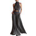 thumbnail image 2 of Hulanddfd Women's Set Sleeveless High-Neck Top and Skirt Solid Two-Piece Set Gray Size L, 2 of 7