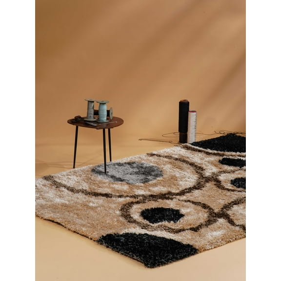 Rugsotic Carpets Hand Tufted Shag Polyester Eco-Friendly 6'x9' Area Rugs Rectangle Beige Multicolor Geometric Modern High Pile Thick Handmade Anti Skid Indoor Rug for Living Room, Bedroom K00004
