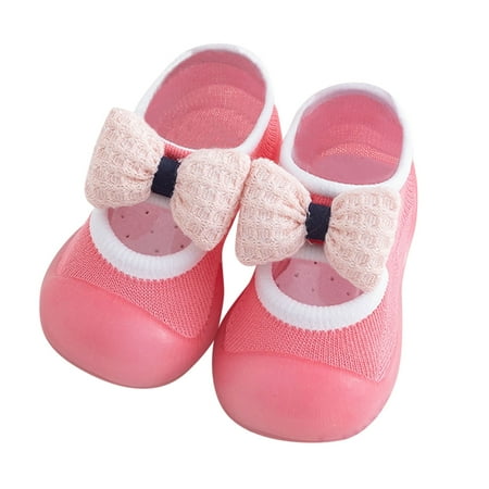 Kids Shoes Size 26 For 2 Years-3 Years Boys First Walkers Cute Bowknot Soft Antislip Wearproof Socks Crib Prewalker Toddler Sneakers Pink