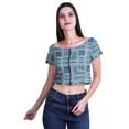 thumbnail image 2 of Moomaya Boat Neck Zipper Top Short Sleeve Viscose Jersey Crop Tops For Women, 2 of 5