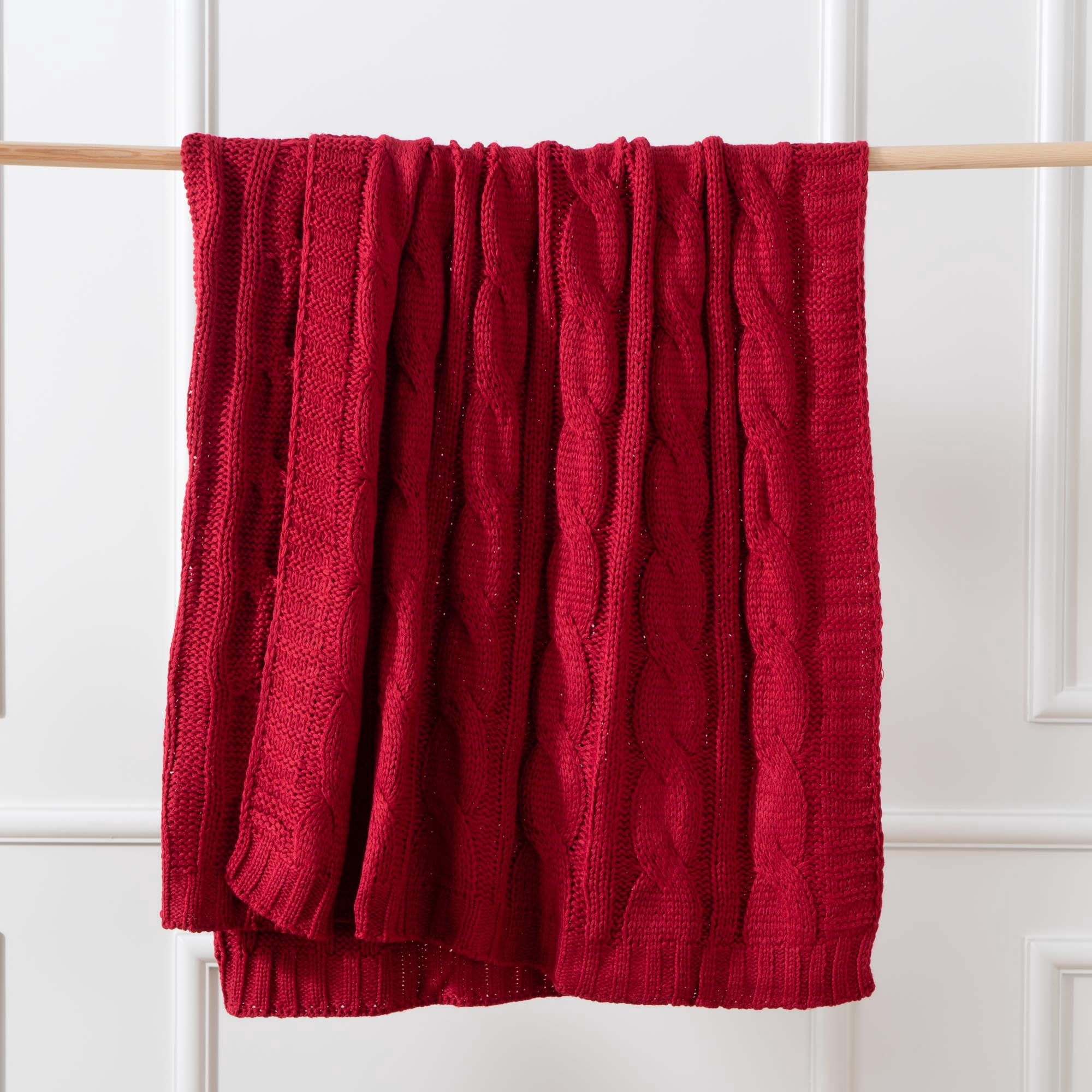 Burgundy Cable Knit Blanket for Sofa,Decorative Red Knitted Throw Blanket for Christmas Decor,50"x60"