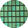 thumbnail image 1 of Ahgly Company Indoor Round Checkered Turquoise Blue Modern Area Rugs, 7' Round, 1 of 4