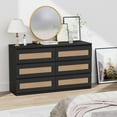 thumbnail image 6 of Rattan Dresser for Bedroom, 6 Drawer Double Dresser for Bedroom, Modern Small Chest of Drawers with Anti-Tip Kit, Wood Natural Dresser for Bedroom, Hallway, Living Room, Black, 6 of 9