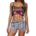 thumbnail image 3 of YM Sequin Skirt for Women Rave Outfits Music Festival Sparkly Fringe Vest and Wrap Skirt Belly Set Carnival Show Outfit, 3 of 6
