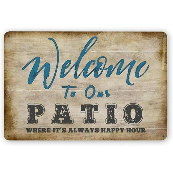 HELLOYOUNG Welcome to Our Patio Vintage Metal  Aluminum Sign 12x8inch