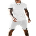 thumbnail image 1 of Ensemble de Survêtement 2 Pcs pour Hommes T-Shirts à Manches Courtes Col Rond Hauts Shorts Élastiques Tenues de Sport d'Été Noir TG, 1 of 5