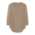 thumbnail image 4 of Otntypg Women's Dressy Business Casual Tunic Tops 3/4 Length Puff Sleeve Lace Crochet Eyelet Crewneck Ruched Pleated Solid Color T Shirts 2025 Summer Work Blouses Khaki XXXL, 4 of 8