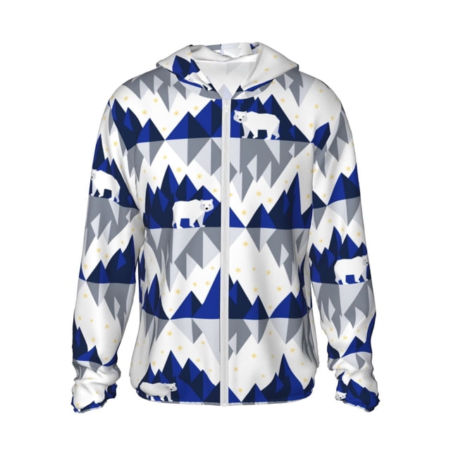 Fotbe Cartoon Iceberg Polar Bear Chaqueta con Protección Solar UPF 50+ para Hombre y Mujer, Camisa con Capucha y Bolsillos-Large