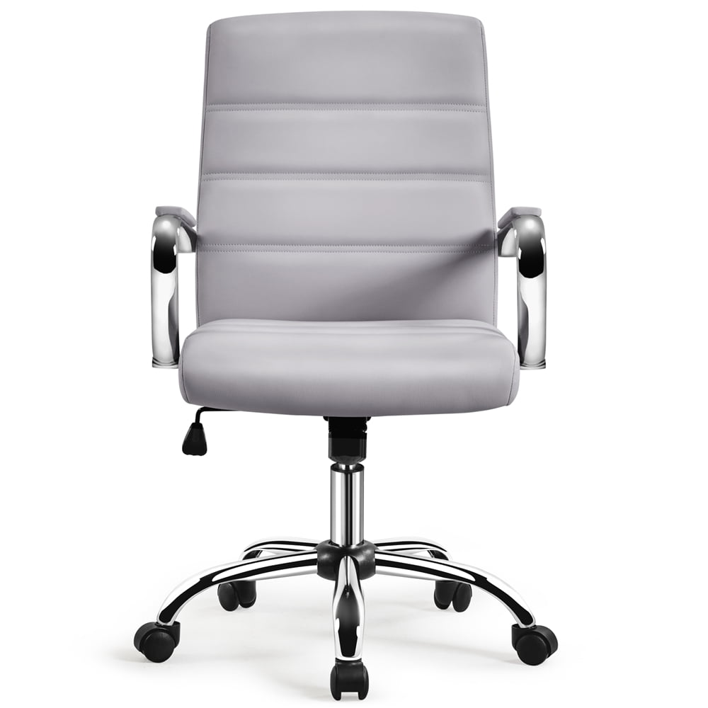 Yaheetech Mid-Back PU Leather Adjustable Office Chair with Arms, Light Gray