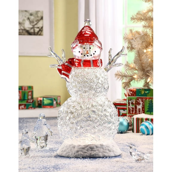 CC Christmas Decor 20.5” Clear LED Lighted Smiling Snowman Christmas Figure with Red Hat