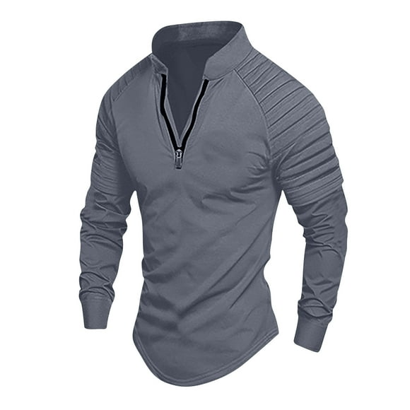Men Golf Shirt Half Zip Up Retro Sweatshirt Long Sleeve V-Neck Stand Collar Compression Bowling Workout T-Shirts Clearance