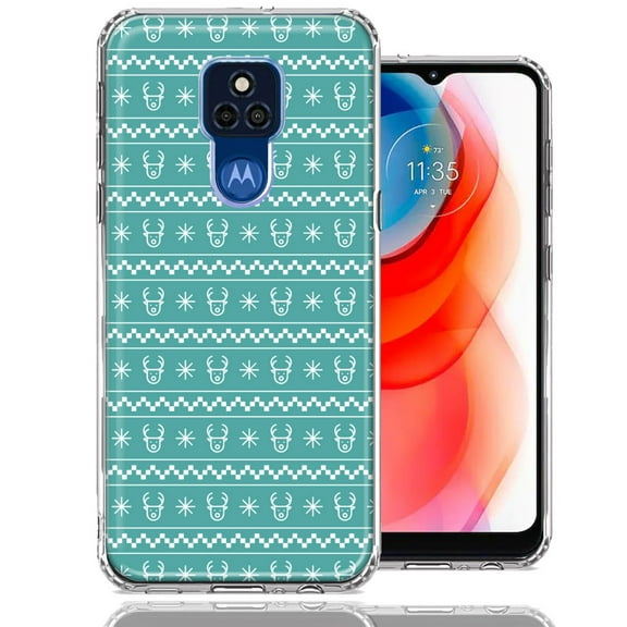 MUNDAZE For Motorola Moto G Play 2021 Teal Christmas Reindeer Pattern Design Double Layer Phone Case Cover