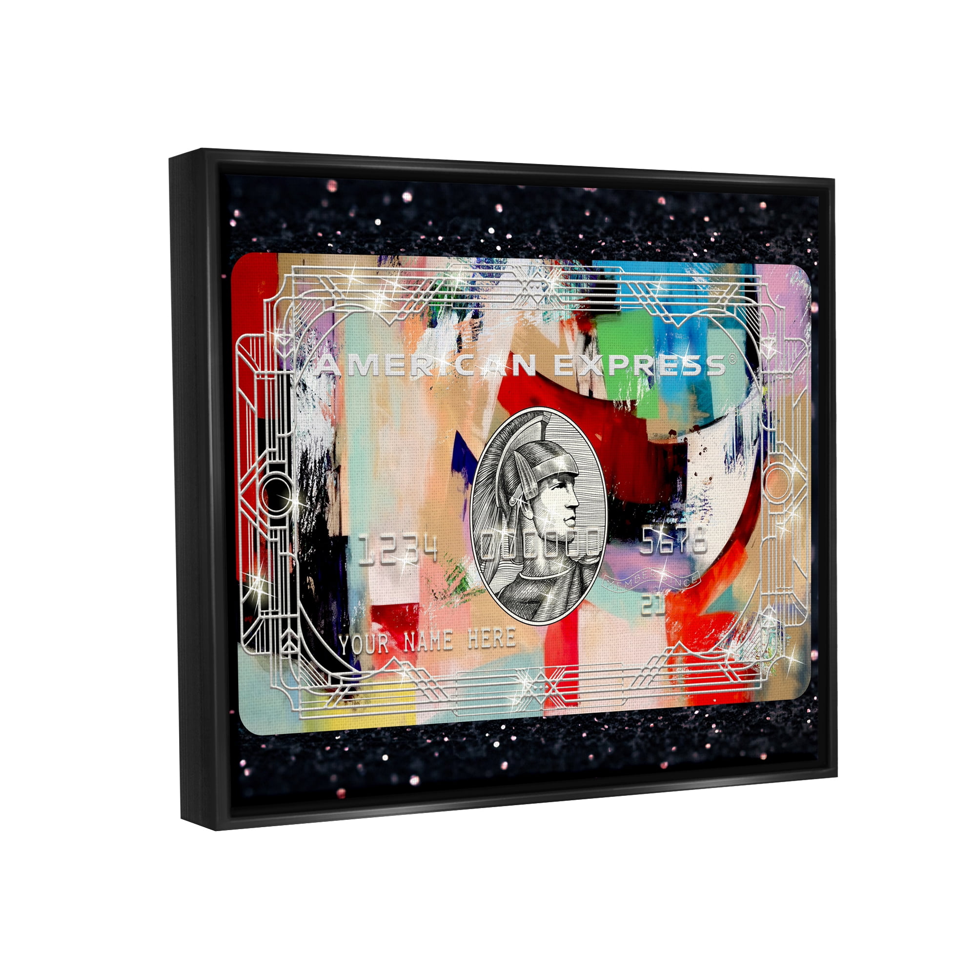 Stupell Industries Credit Card on Black Abstract Painting Black Floater Framed Art Print Wall Art, 21 x 17
