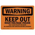 thumbnail image 1 of SignMission OS-WS-A-1014-L-12656 10 x 14 in. OSHA Warning Sign - Keep Out High Voltage Injury Death Ground, 1 of 1