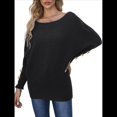 thumbnail image 1 of Suéter de Punto de Color Liso con Hombros Descubiertos y Larga para Mujer, Estilo Informal, Holgado y Moderno para Otoño Negro L, 1 of 8